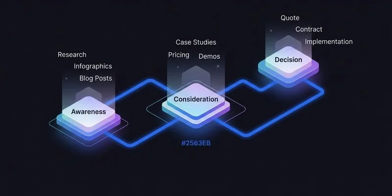 B2B buyer journey mapping showing search intent across awareness, consideration, and decision stages