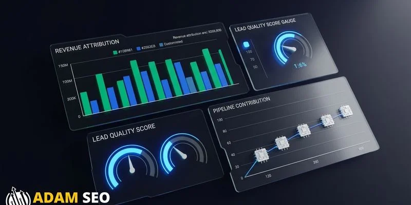 B2B SEO performance dashboard showing pipeline contribution, lead quality metrics, and revenue attribution