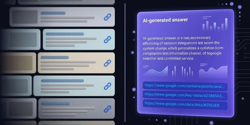 Comparison of traditional search results versus AI-generated answers with source citations