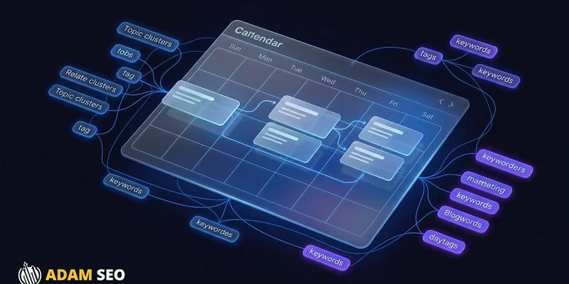Content strategy planning showing topic clusters, keyword mapping, and editorial calendar